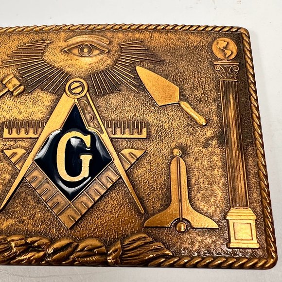 Vtg Masonic Freemason Bronze Metal Enamel Belt Buckle Harry Klitzner USA 70s - Picture 10 of 13